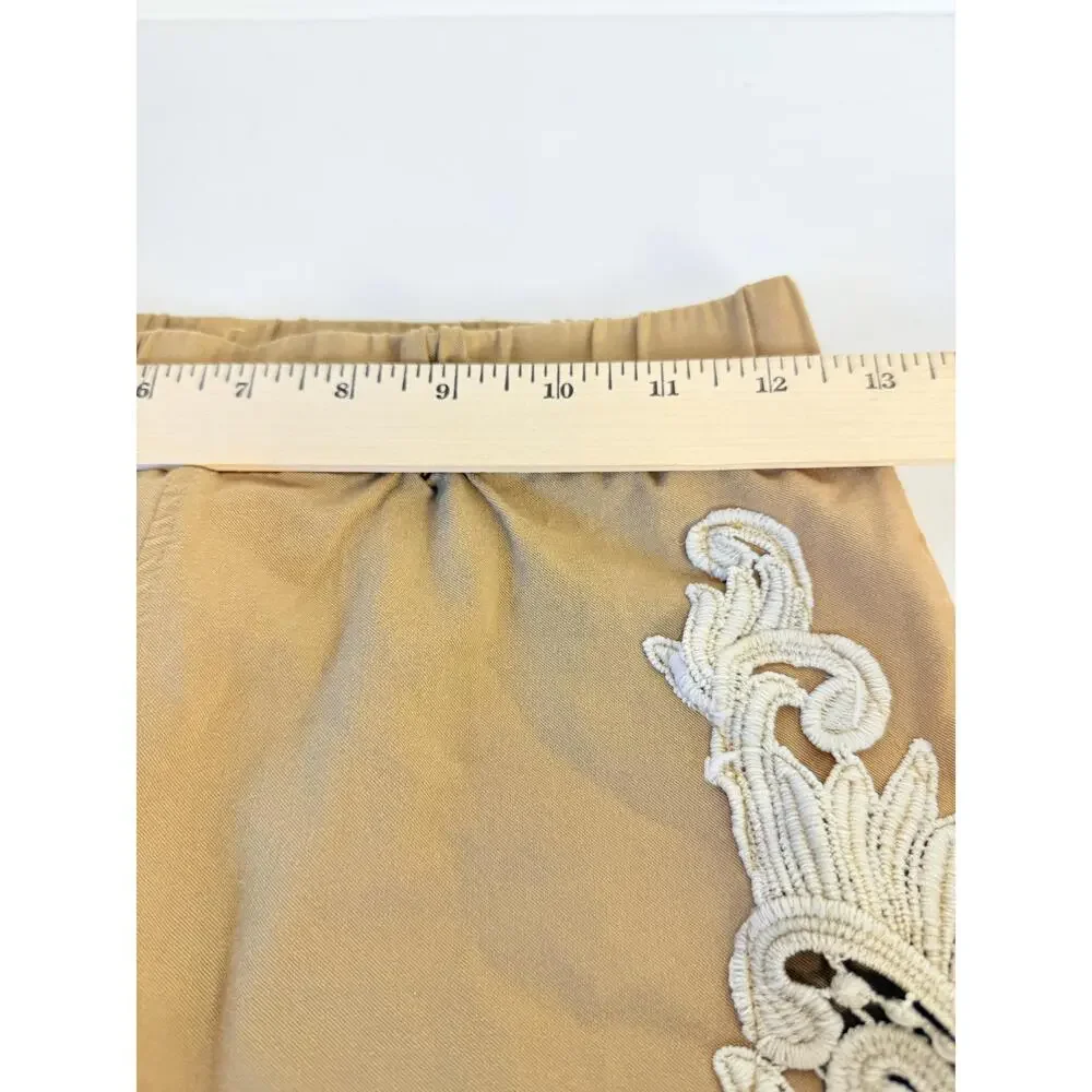 Pretty Angle Girls Tan White Embroidered Floral Elastic Waist Legging Pants L - Picture 7 of 10